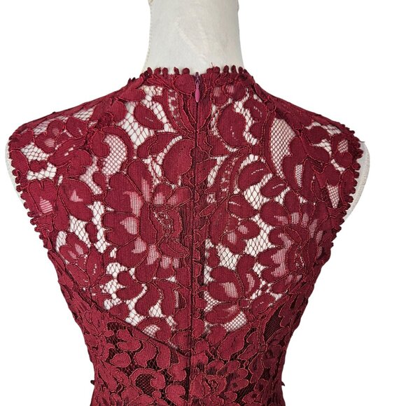 Main Strip Womens Dress Medium Lace Floral Burgundy Sleeveless Wedding Party - Picture 8 of 10
